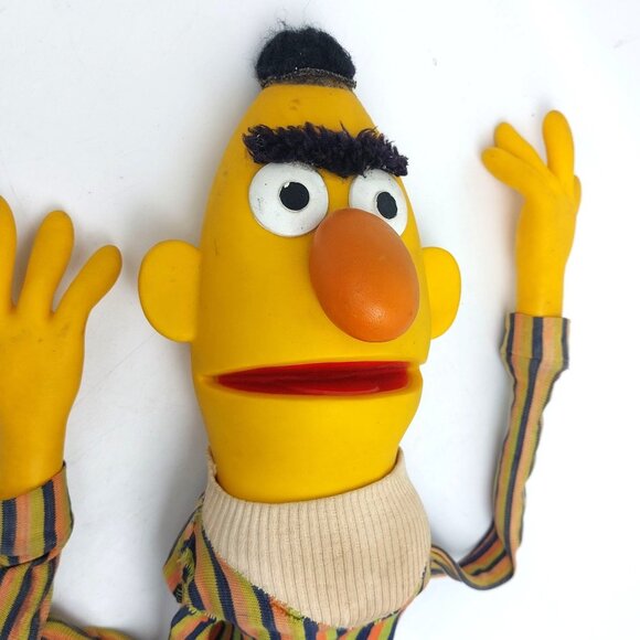 Vintage Muppets Bert Puppet Striped Shirt Rubber & Cloth Collectible Sesame Stre - Picture 6 of 16